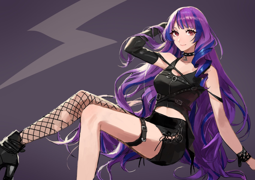 1girl, alternate_costume, hand_behind_head, highres, long_hair, looking_at_viewer, macross, macross_delta