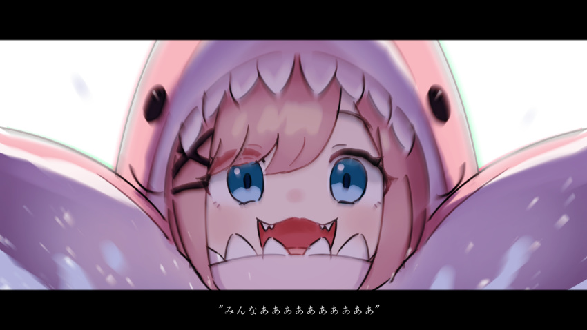 1girl, :d, bangs, blue_eyes, brown_hair, commentary_request, eyes_visible_through_hair, ftst2020