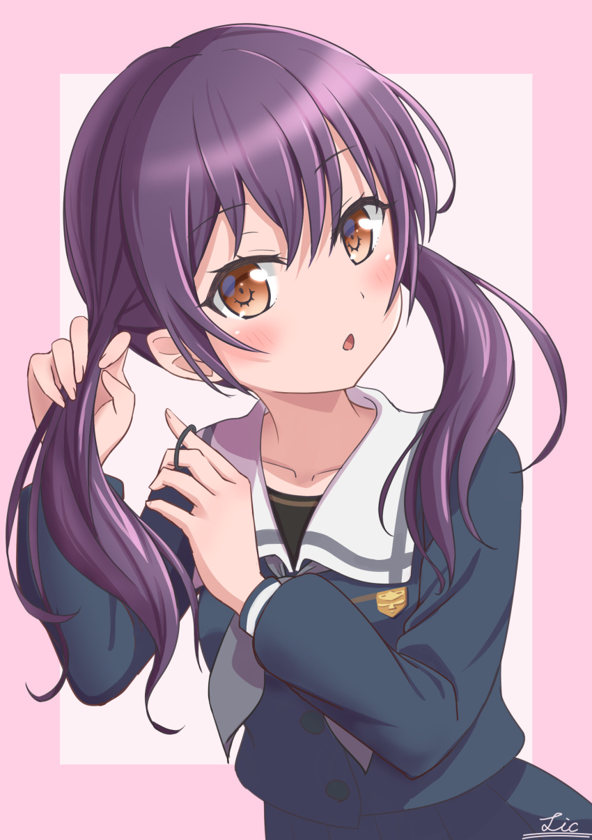 1girl, :o, absurdres, bang_dream!, bangs, blue_serafuku, blush, border
