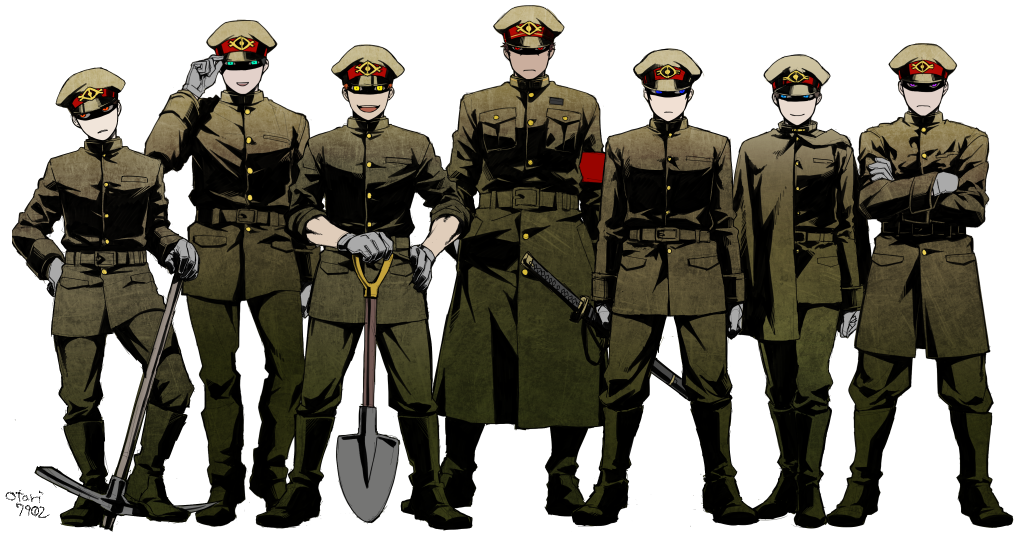 6+boys, armband, arms_at_sides, belt, blue_eyes, boots, crossed_arms, gloves