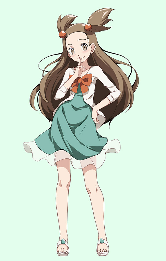 1girl, blush, brown_eyes, brown_hair, closed_mouth, commentary, dress, eyelashes