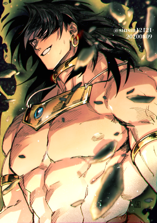 1boy, armlet, black_hair, broly, choker, dated, dragon_ball, dragon_ball_z