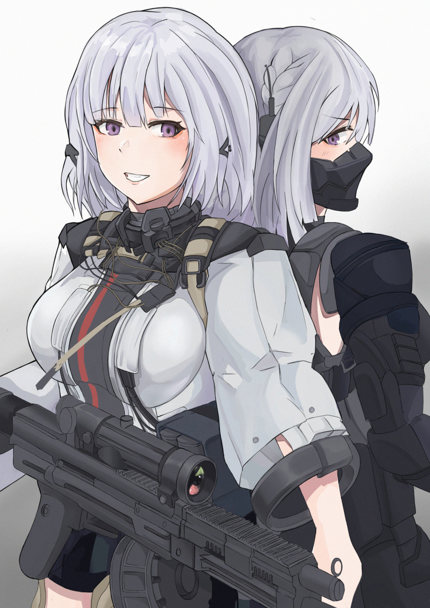 2girls, absurdres, ak-15_(girls_frontline), blush, braid, breasts, eyebrows_visible_through_hair, girls_frontline