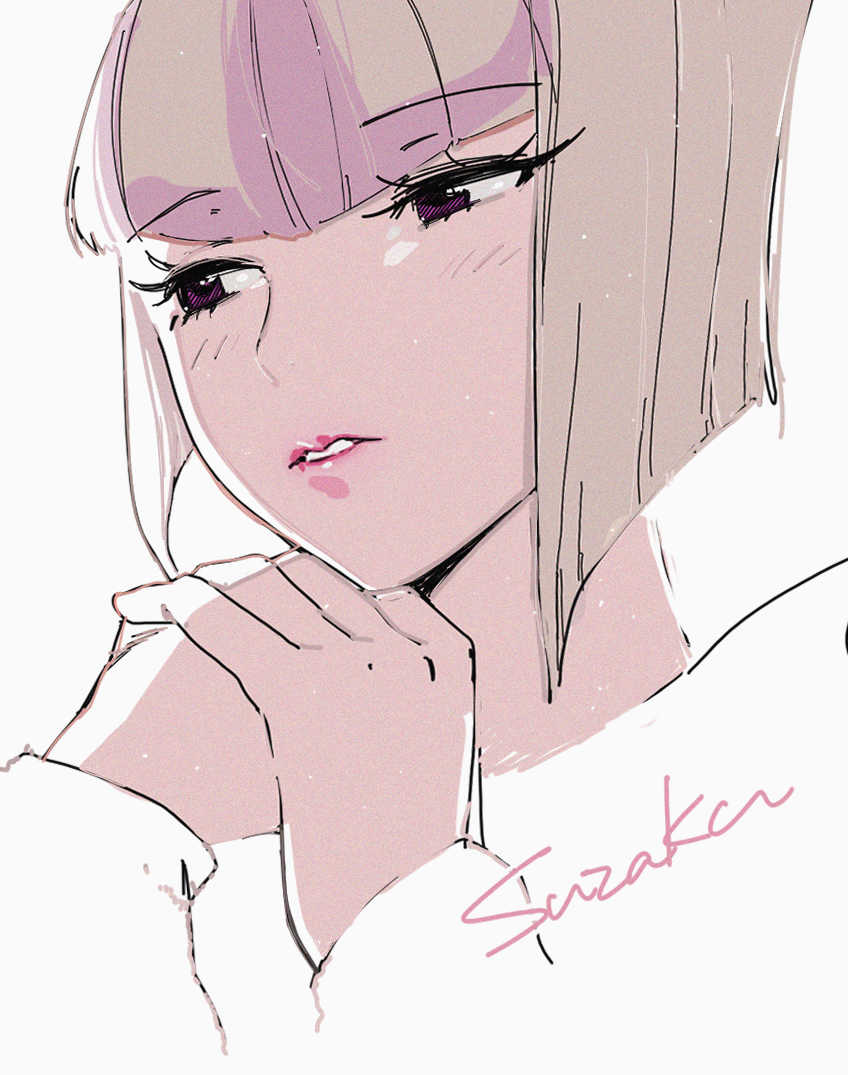1girl, blonde_hair, brown_eyes, character_name, close-up, kitoralsus, looking_to_the_side, parted_lips