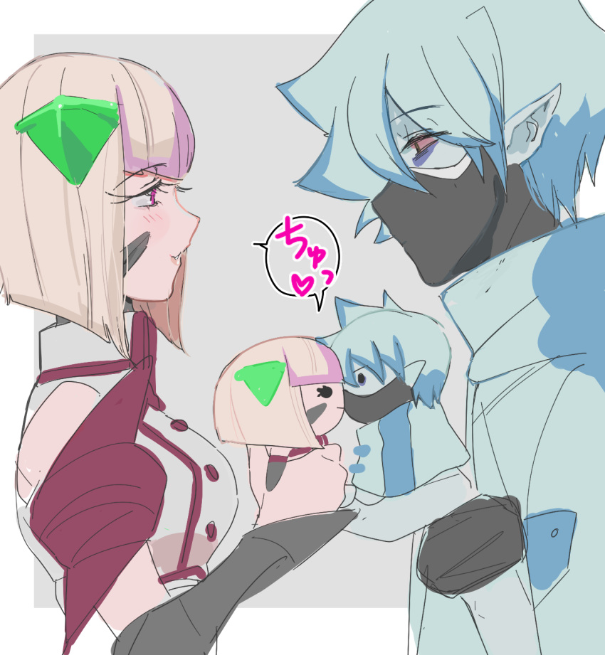 1boy, 1girl, blonde_hair, breasts, byakko_(shinkalion), from_side, highres, holding
