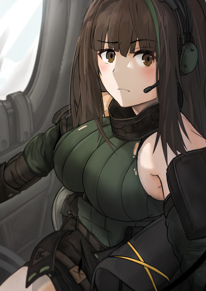 1girl, absurdres, blush, breasts, brown_eyes, brown_hair, closed_mouth, eyebrows_visible_through_hair