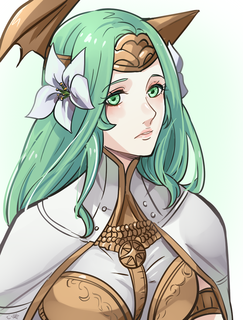 1girl, fire_emblem, fire_emblem:_three_houses, flower, green_eyes, green_hair, hair_flower, hair_ornament