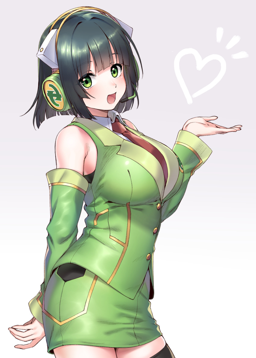 1girl, bangs, blush, bob_cut, commentary_request, cowboy_shot, detached_sleeves, eyebrows_visible_through_hair