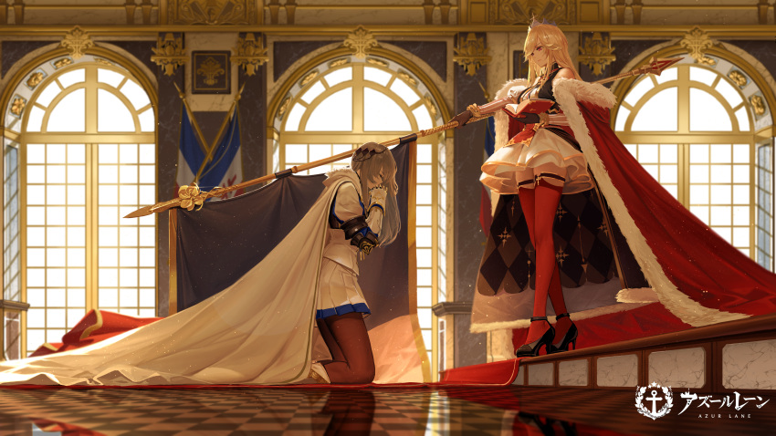 2girls, absurdres, armor, azur_lane, bangs, blonde_hair, book, breasts