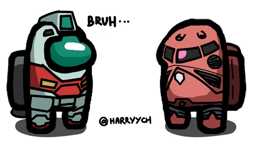 among_us, artist_name, crewmate_(among_us), crossover, english_commentary, english_text, fusion, gm_(mobile_suit)