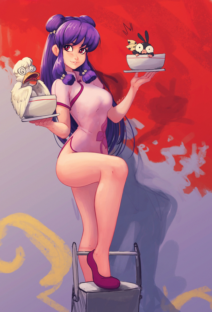 1girl, 2others, absurdres, bangs, bird, carlos_eduardo, china_dress, chinese_clothes