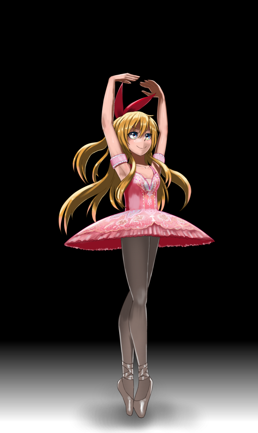 armpits, arms_up, ballerina, ballet, ballet_slippers, blonde_hair, blue_eyes, en_pointe, feet_together, kirisaki_chitoge, long_hair, nisekoi, pose, ribbon, risikoayafumi, smile, tights, tutu, tutu_beautiful, tutu_cute, tututiful