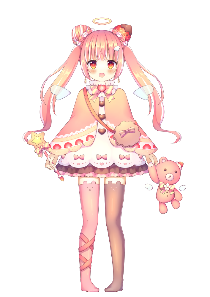 1girl, :d, animal_band_legwear, bag, bangs, bear_band_legwear, black_legwear, blush
