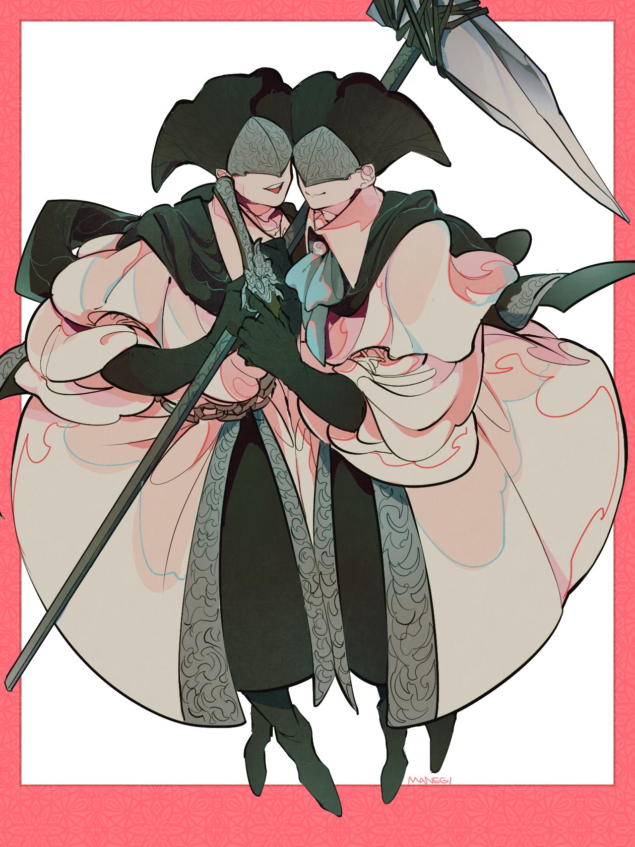 2others, bloodborne, boots, chain, cloak, coat, covered_eyes, gloves