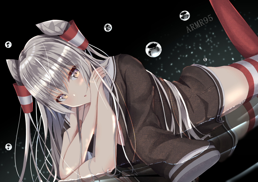 1girl, :o, absurdres, amatsukaze_(kantai_collection), araishi_maro, blush, brown_eyes, brown_shirt