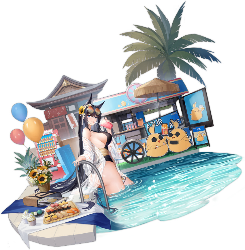 1girl, animal_ears, artist_request, ass, azur_lane, bag, balloon, bare_shoulders