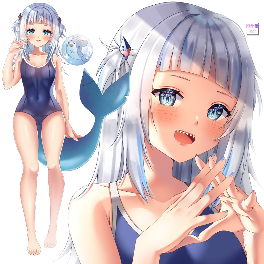1girl, absurdres, artist_name, bangs, bare_shoulders, bloop_(gawr_gura), blue_eyes, blunt_bangs