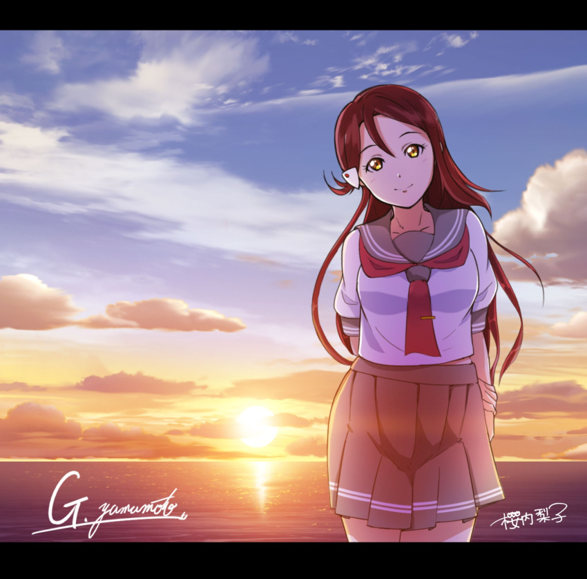 1girl, arms_behind_back, artist_name, g.yamamoto, head_tilt, highres, long_hair, looking_at_viewer