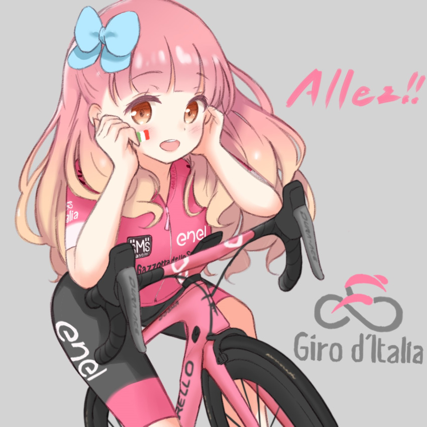 1girl, :d, aikatsu!_(series), aikatsu_friends!, bangs, bicycle, bike_jersey, blunt_bangs