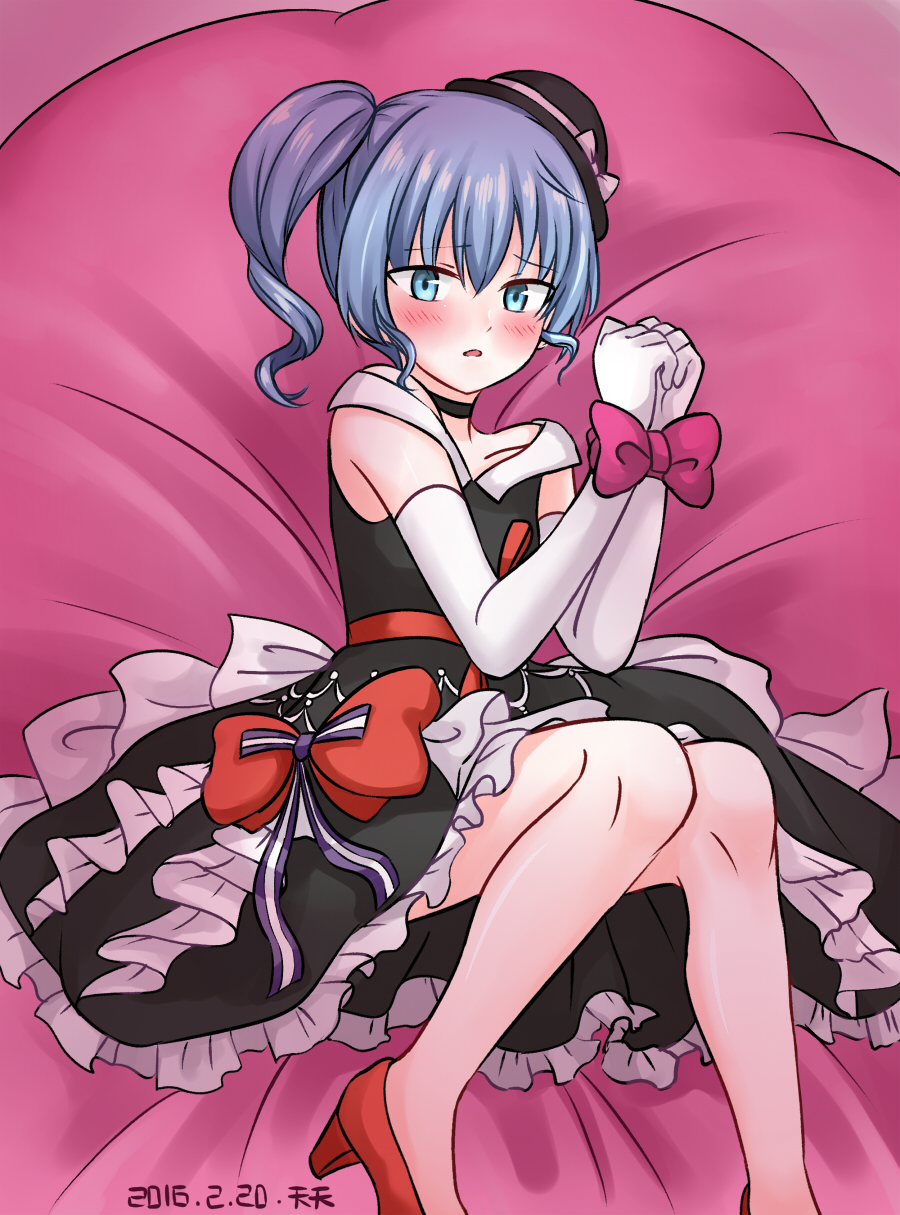 1boy, ansatsu_kyoushitsu, black_dress, blue_eyes, blue_hair, choker, dress, gloves