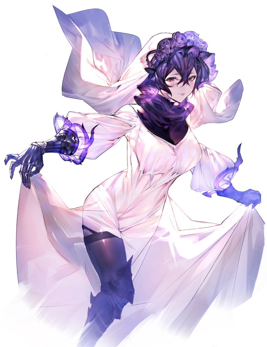 1girl, absurdres, armor, black_legwear, blue_eyes, blue_fire, blush, cape