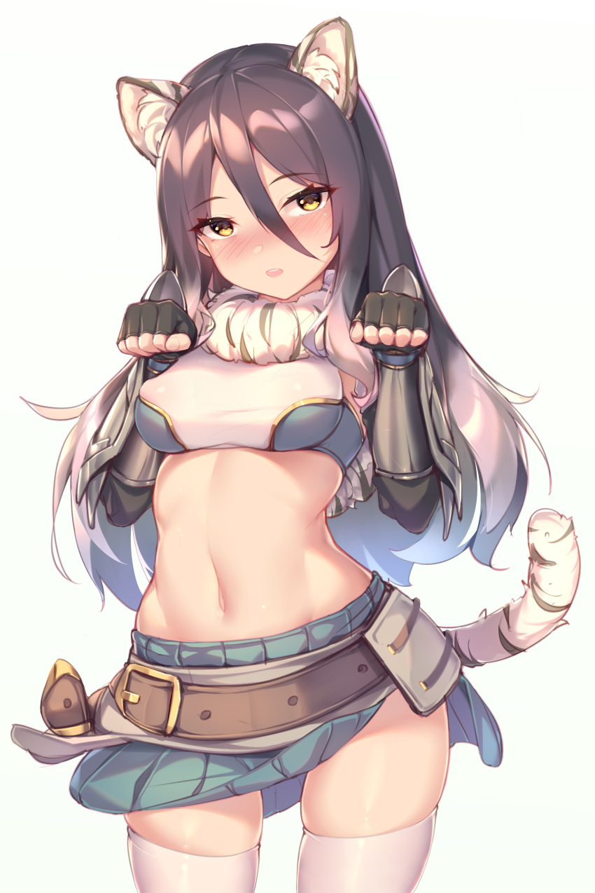 1girl, absurdres, animal_ear_fluff, animal_ears, bandeau, bangs, belt, black_gloves