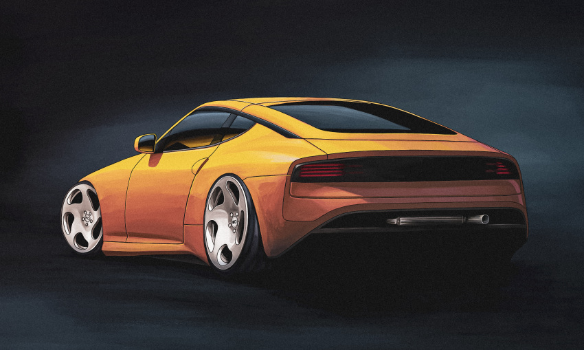 absurdres, black_background, car, exhaust_pipe, from_behind, ground_vehicle, highres, huge_filesize