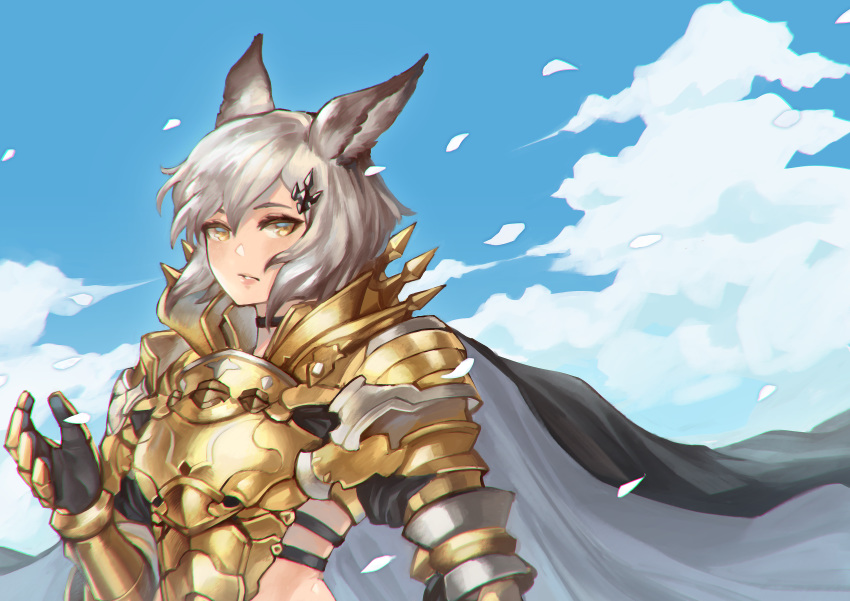 1girl, absurdres, alliah_istavion, animal_ears, armor, bangs, breastplate, cape
