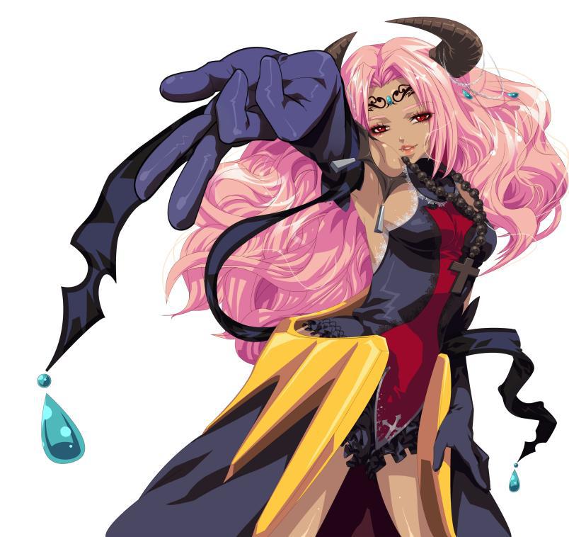 1girl, arm_up, armpits, cross, dark_skin, demon_girl, gloves, hellga_(mini_fighter)