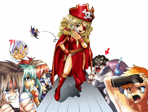 4girls, 5boys, afro, alternate_costume, antennae, arrow, blonde_hair, blue_hair