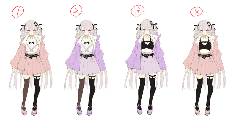 1girl, absurdres, belt, black_belt, black_legwear, black_ribbon, closed_mouth, concept_art
