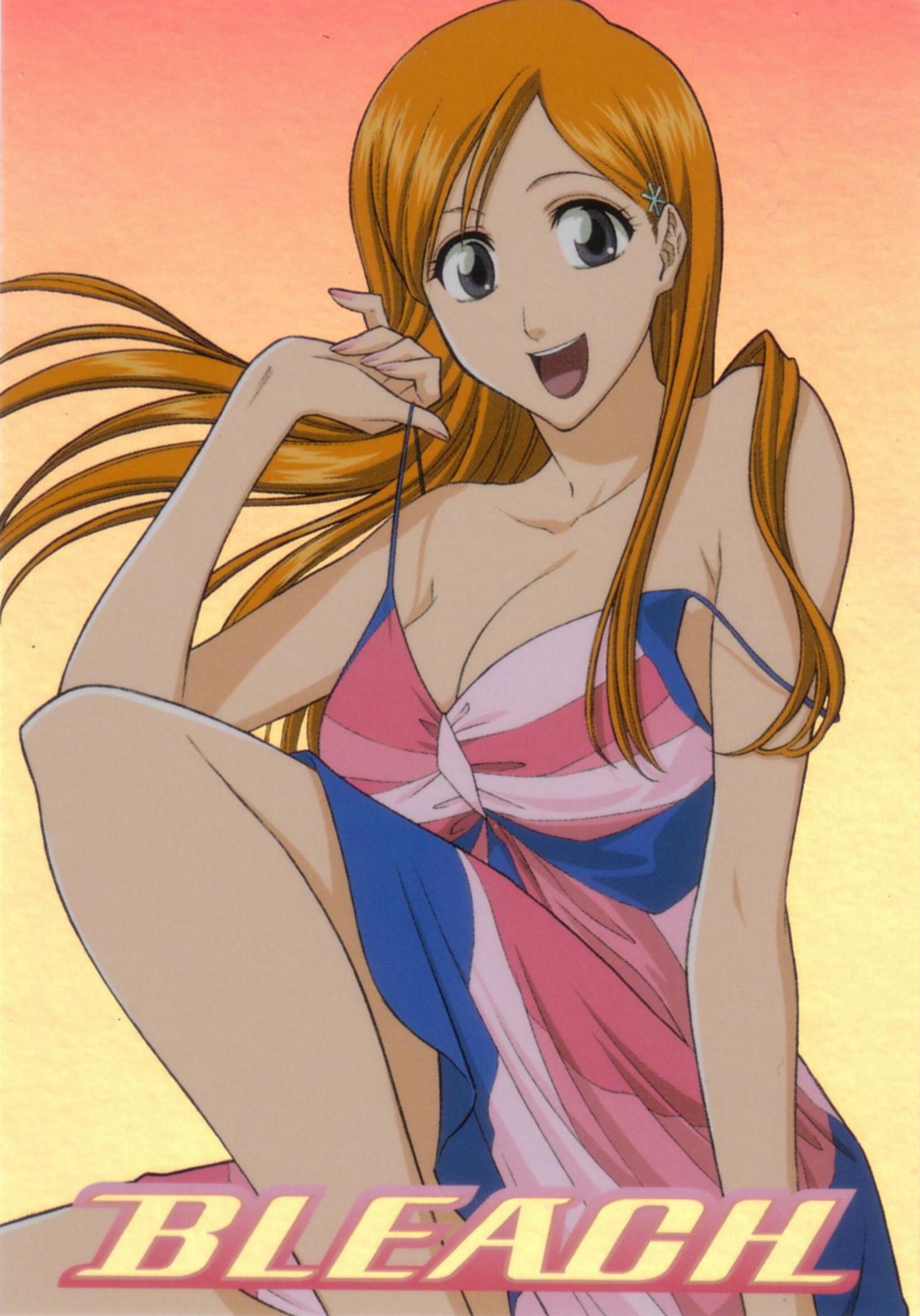 bleach, cleavage, color_issue, dress, inoue_orihime, jpeg_artifacts, screening
