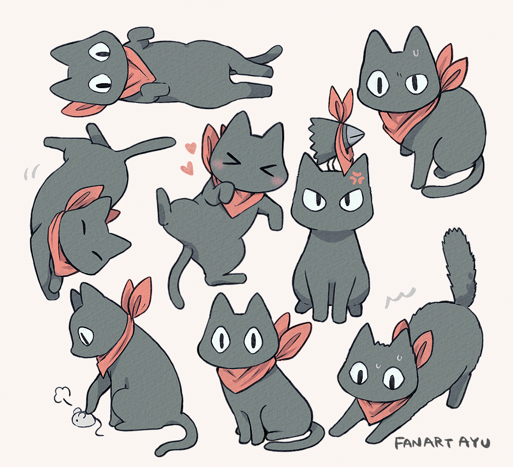>_<, :3, =_=, anger_vein, animal, animal_focus, ayu_(mog), black_cat