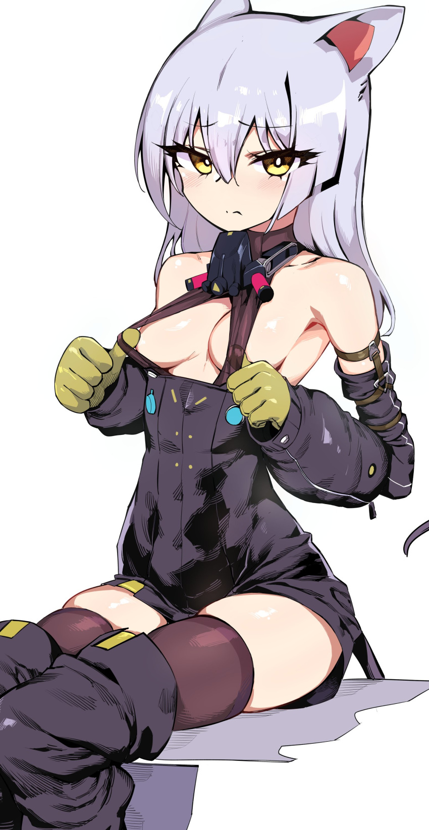 1girl, absurdres, animal_ears, arknights, bangs, black_footwear, black_legwear, boots