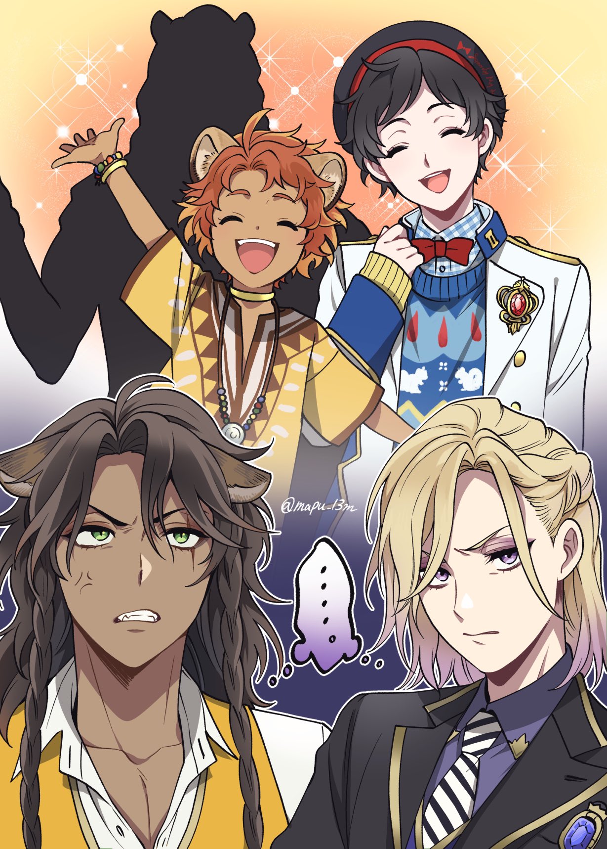 5boys, anger_vein, animal_ears, beret, blazer, blonde_hair, bow, bowtie