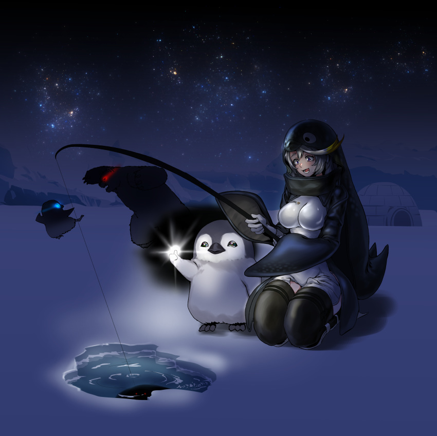 1girl, absurdres, animal, animal_costume, animal_hood, artpatient, bear, bird