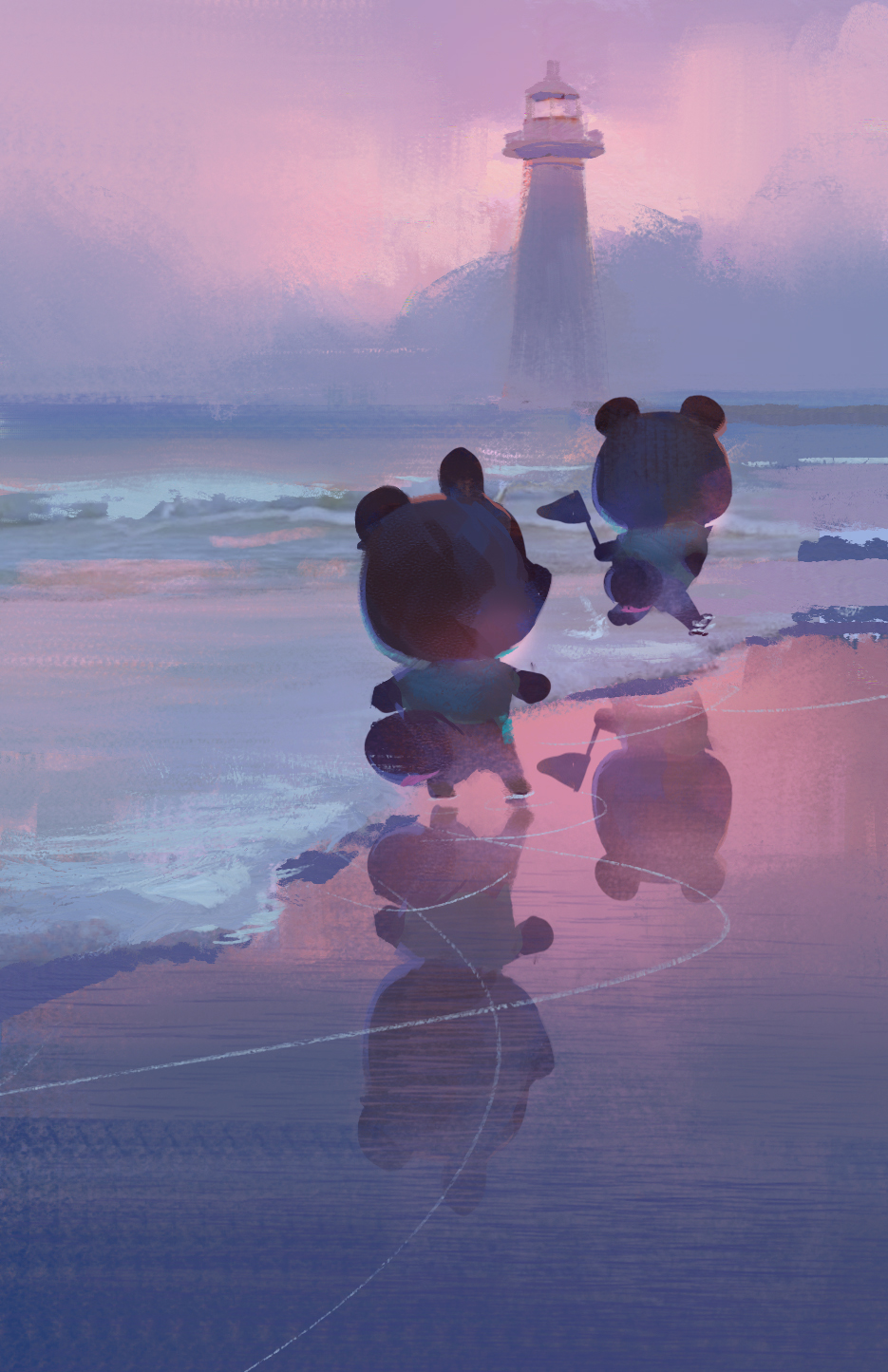 2boys, animal_ears, beach, clouds, cloudy_sky, commentary_request, doubutsu_no_mori, from_behind
