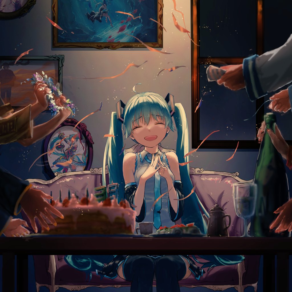 2boys, 39, 4girls, akizakura_mns, aqua_eyes, aqua_hair, aqua_neckwear, artist_self-insert