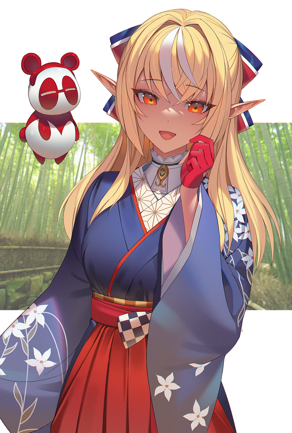 1girl, blonde_hair, breasts, cowboy_shot, dark_elf, elf, eyebrows_visible_through_hair, gbvpg