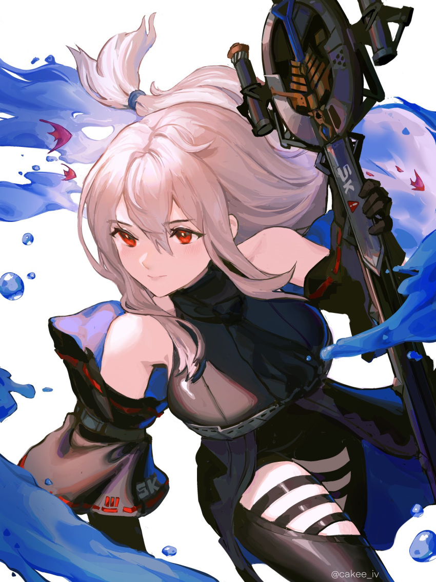 1girl, arknights, bangs, bare_shoulders, black_gloves, black_pants, commentary, cowboy_shot