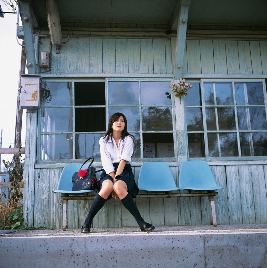 cosplay, knee_socks, photo, school_uniform, sugimoto_yumi, train_station
