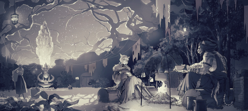 animal_ears, bowl, campfire, cat_ears, crystal, final_fantasy, final_fantasy_xiv, fire
