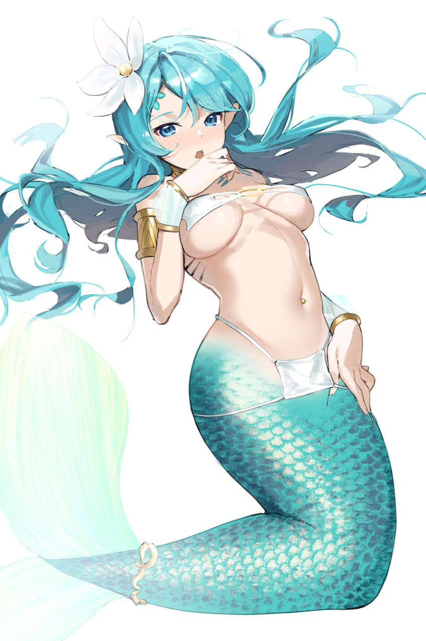 1girl, 9nojo, :o, absurdres, aqua_hair, armlet, bikini, blue_eyes