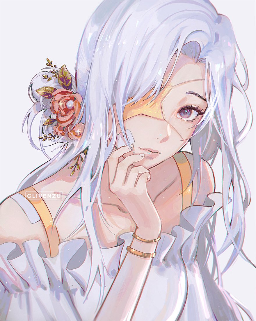 1girl, bandaid, bandaid_on_cheek, bra, bra_strap, clivenzu, dress, flower