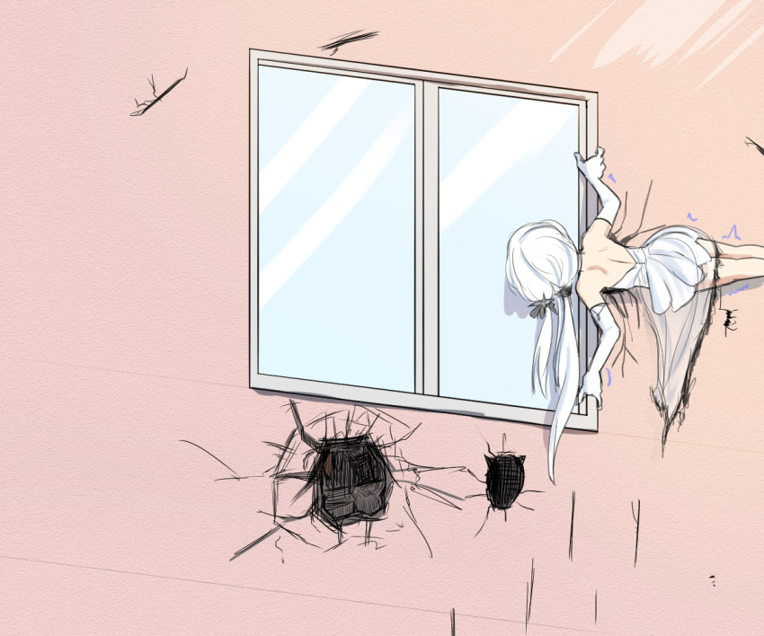 1girl, akakiryu2m, ass, azur_lane, back, cracked_wall, dress, hanging