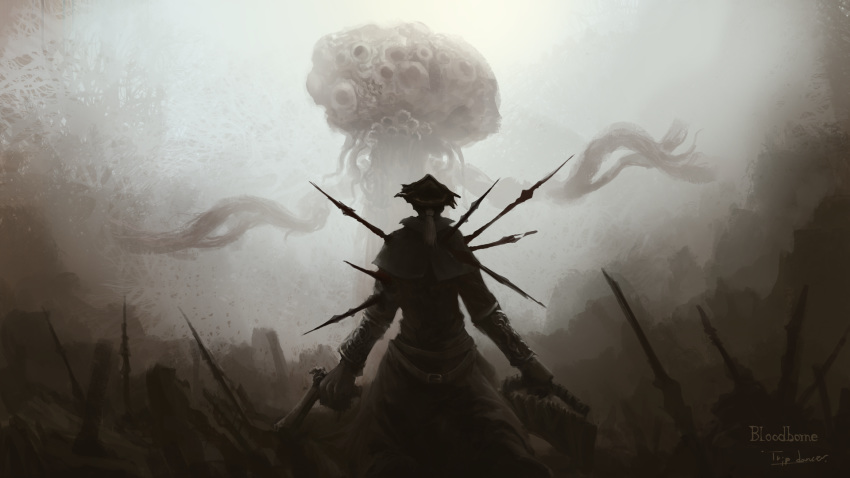 1other, ambiguous_gender, artist_name, belt, bloodborne, brain, brown_belt, brown_gloves