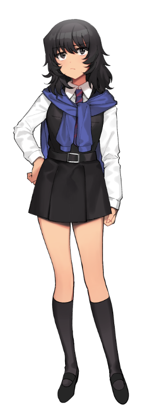 1girl, andou_(girls_und_panzer), bc_freedom_school_uniform, belt, black_belt, black_footwear, black_legwear, black_skirt