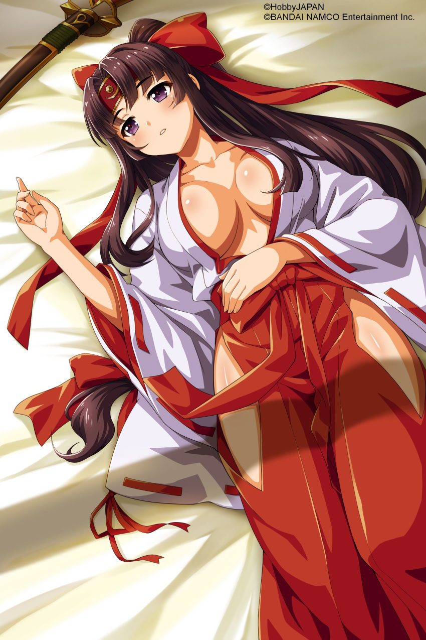 1girl, absurdres, artist_request, bangs, black_hair, blush, bow, breasts
