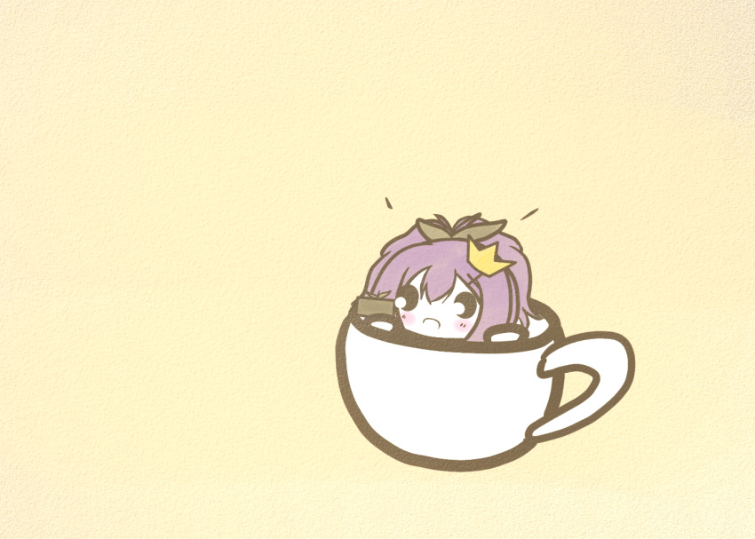 1girl, azur_lane, chibi, crown, cup, holding, in_container, in_cup