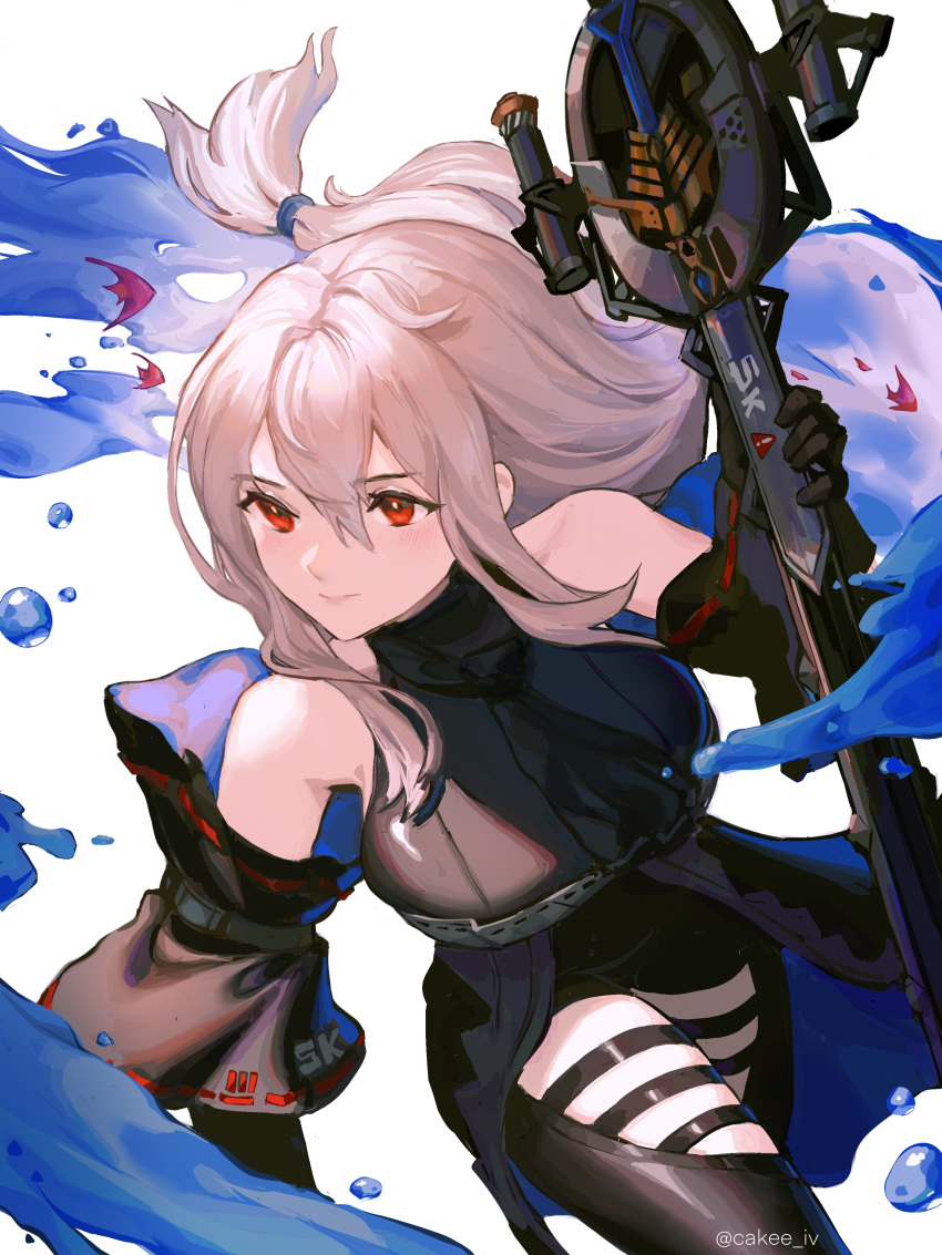1girl, absurdres, arknights, bangs, bare_shoulders, black_gloves, black_pants, clothing_cutout